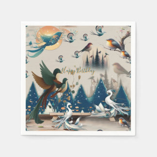Serviette En Papier Fantaisie artistique, dessins d'oiseaux en couleur
