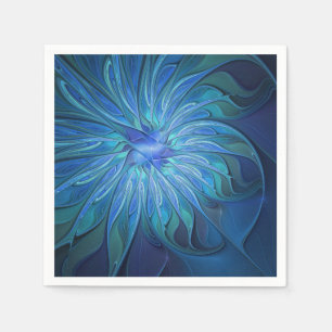 Serviette En Papier Fantaisie de fleurs bleues, art fractal abstrait
