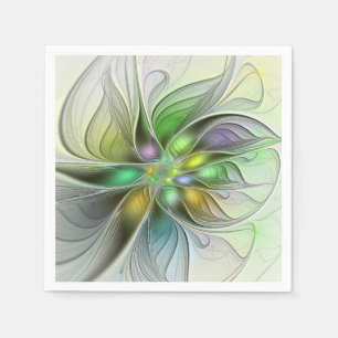 Serviette En Papier Fantaisie florale colorée abstraite moderne fracta