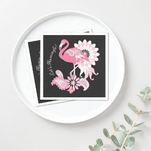 Serviette En Papier Fantaisiste Moderne Flamant Rose Noir