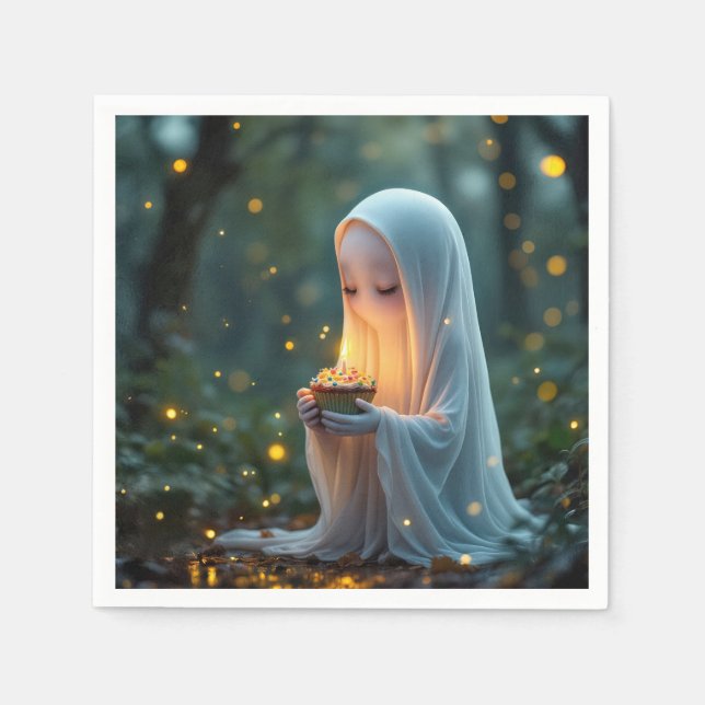 Serviette En Papier Fantôme avec un gâteau d'anniversaire (Devant)