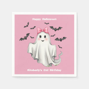 Serviette En Papier Fantôme de fille rose avec chauves-souris volant