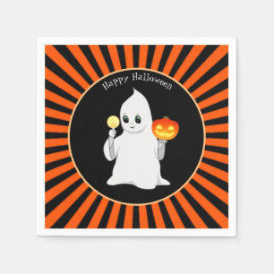 Serviette En Papier Fantôme d'Halloween et citrouille sur fond noir et