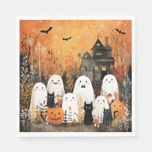 Serviette En Papier fantômes d'Halloween, chats noirs et chauves-souri
