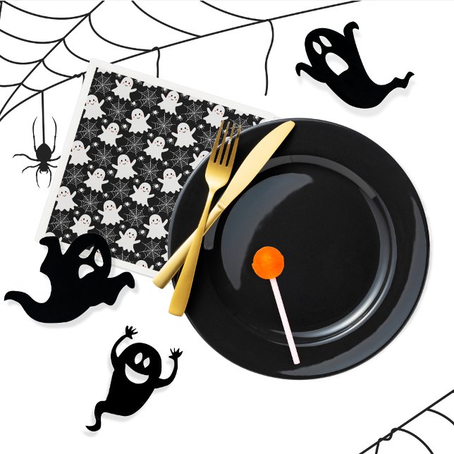 Serviette En Papier Fantômes mignons | Araignées | Spider Webs Hallowe (Cute Ghosts, Spiders and Spider Webs Halloween Black and White Patterned Paper Plates)