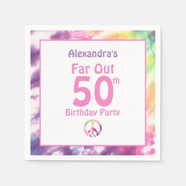 Serviette En Papier Far Out 50th Super Tie Dye Anniversaire Nom fête (Devant)