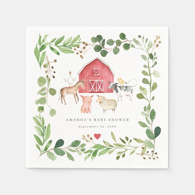 Serviette En Papier Farm Animals Baby Shower Party Paper Napkins (Devant)