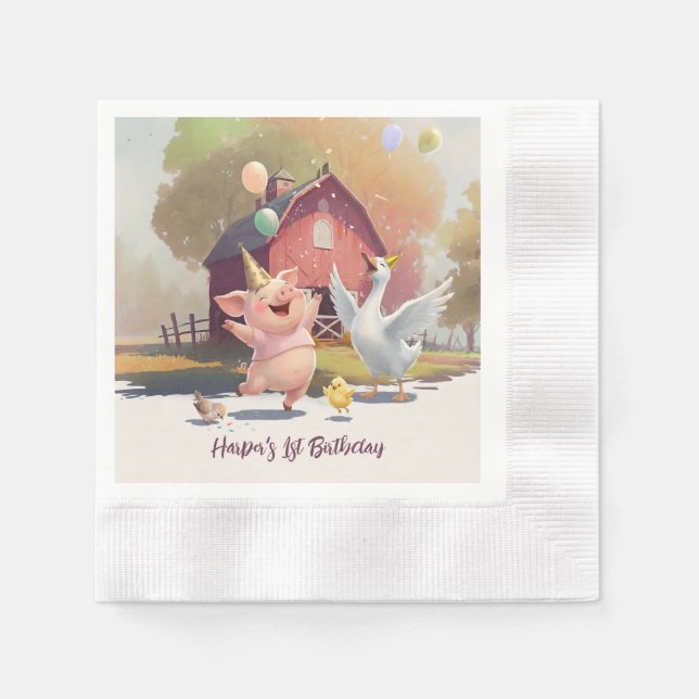 Serviette En Papier Farm Animals Birthday Party Paper (Devant)