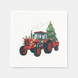 Serviette En Papier Farmer Tractor Xmas Tracteur d'éclairage Noël