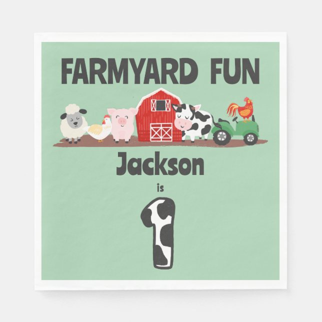 Serviette En Papier Farmyard Amusement 1er anniversaire ferme Animal E (Devant)