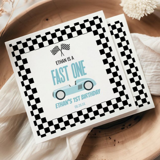 Serviette En Papier Fast One Blue Race Car 1ère fête d'anniversaire (Créateur téléchargé)