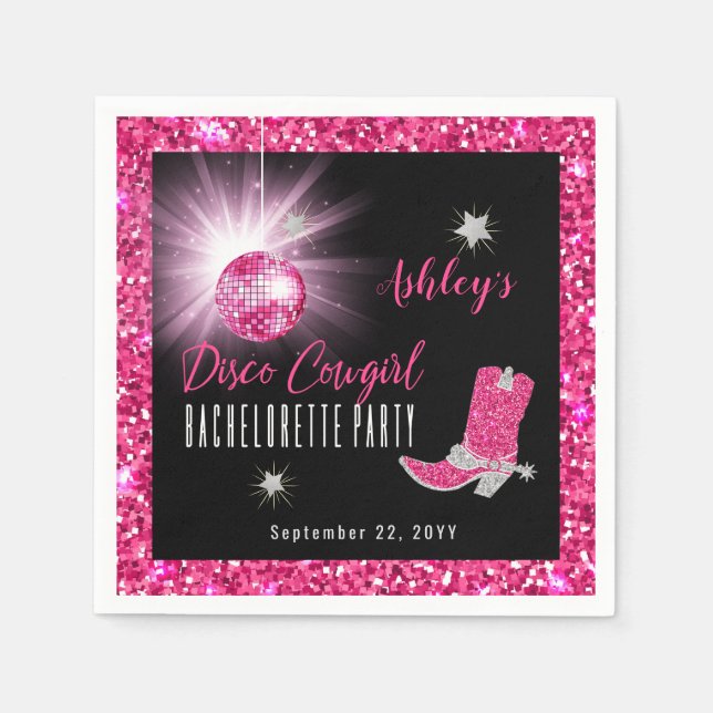 Serviette En Papier Fausse Cowgirl de Disco Rose Pailletée Fête de Bac (Devant)