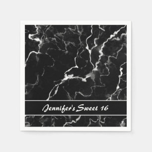 Serviette En Papier Faux Black Marbre Texture Look Sweet 16 Anniversai