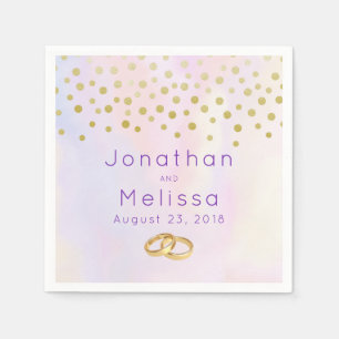 Serviette En Papier Faux Gold Confetti sur Purple Watercolor Mariage