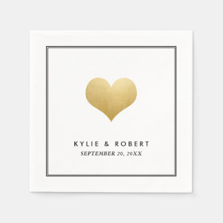 Serviette En Papier Faux Gold Foil mignon Mariage coeur