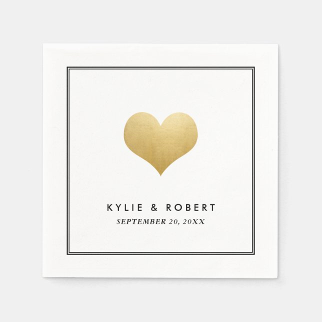 Serviette En Papier Faux Gold Foil mignon Mariage coeur (Devant)