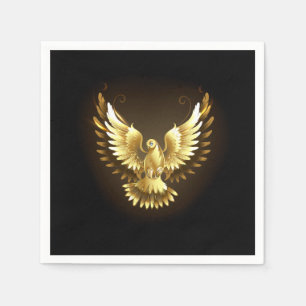 Serviette En Papier Faux Gold Foil Peace Dove en noir
