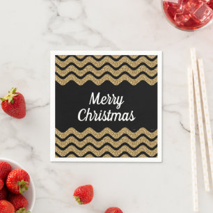 Serviette En Papier Faux Gold Parties scintillant Black Stripes Noël