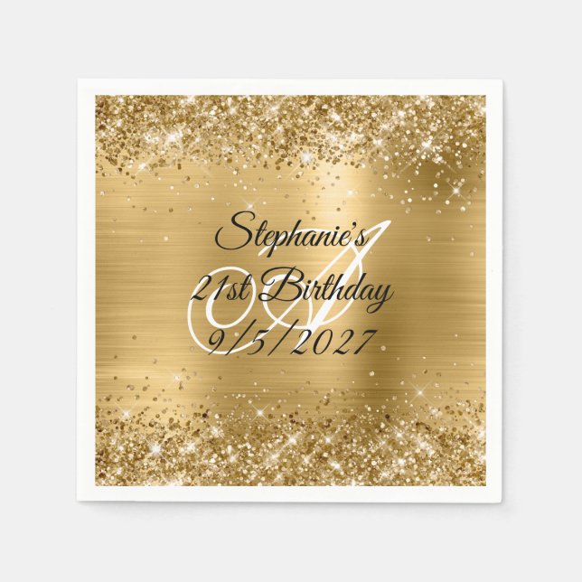 Serviette En Papier Faux Gold Parties scintillant et Foil 21e annivers (Devant)