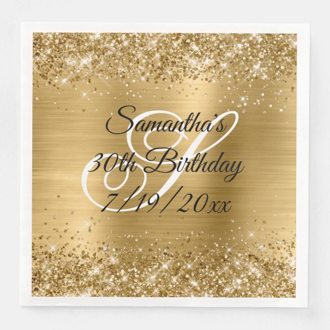 Serviette En Papier Faux Gold Parties scintillant et Foil 30e annivers (Devant)