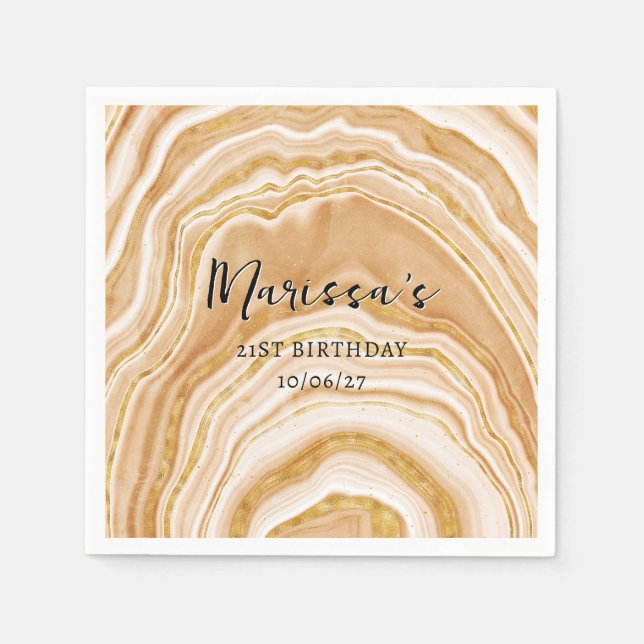 Serviette En Papier Faux Golden Agate 21e anniversaire (Devant)