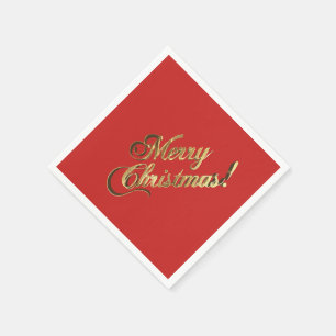 Serviette En Papier Faux Golf Foil Texte Joyeux Noël Élégant Rouge