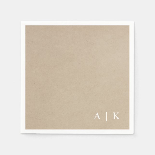 Serviette En Papier Faux Kraft Monogramme Simple Mariage rustique (Devant)
