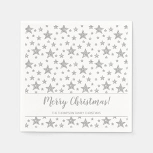 Serviette En Papier Faux Parties scintillant Argent Look Étoiles Motif