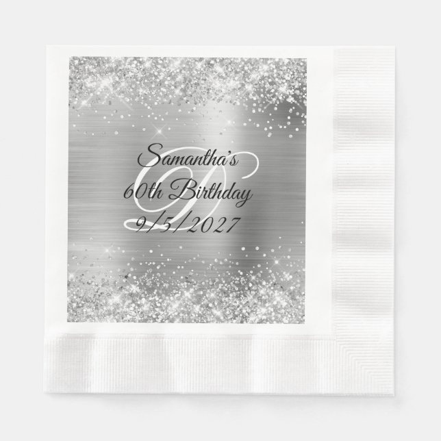 Serviette En Papier Faux Parties scintillant d'argent et Foil 60e anni (Devant)