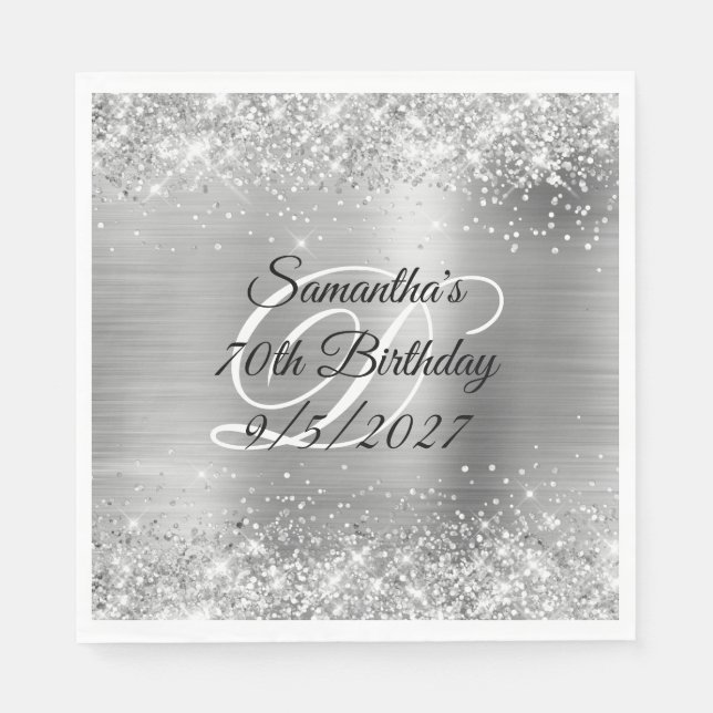 Serviette En Papier Faux Parties scintillant d'argent et Foil 70e anni (Devant)