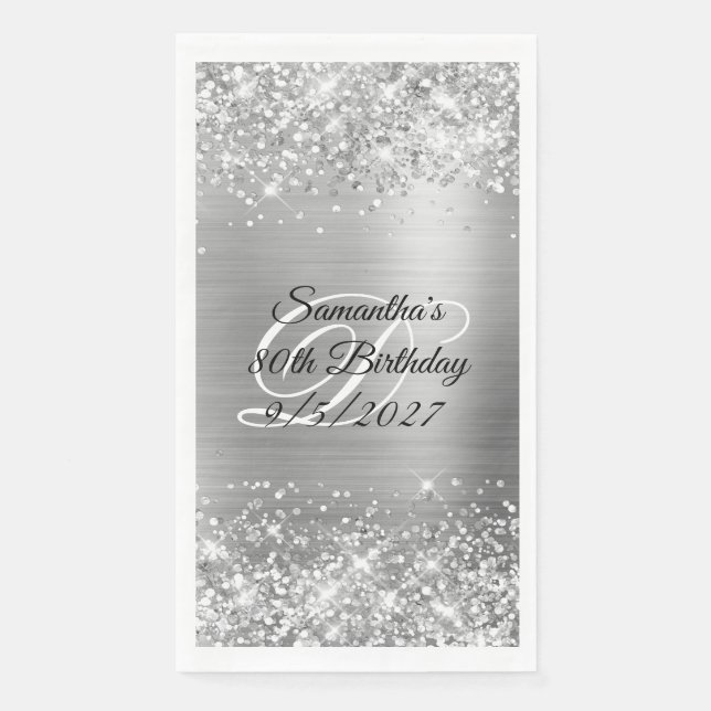 Serviette En Papier Faux Parties scintillant d'argent et Foil 80e anni (Devant)