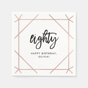 Serviette En Papier Faux Rose Gold Géométrique Anniversaire 80 ans