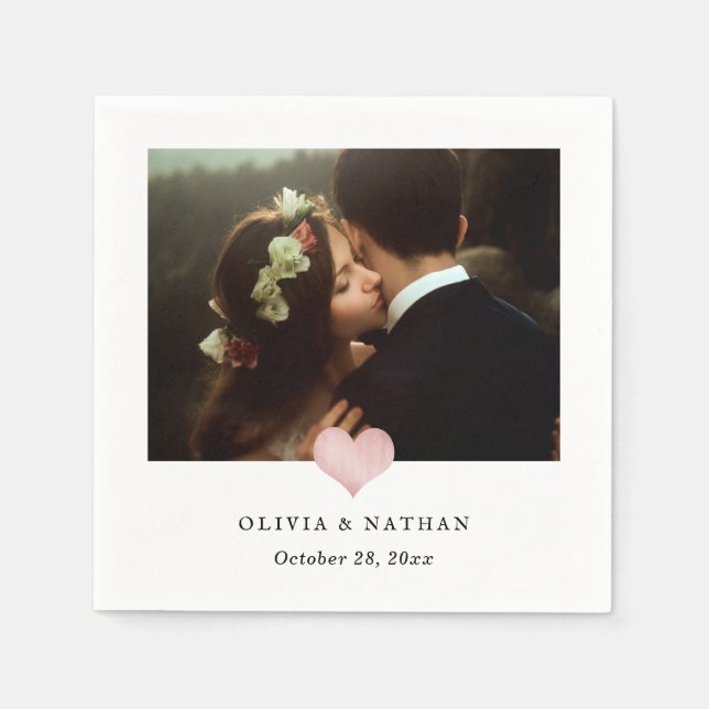 Serviette En Papier Faux Rose Gold Heart | Mariage photo chic (Devant)