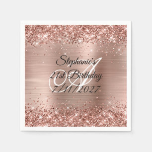 Serviette En Papier Faux rose gold pailleté et anniversaire 21 ans