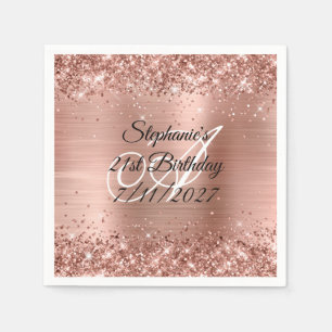 Serviette En Papier Faux Rose Gold Parties scintillant et Foil 21e ann