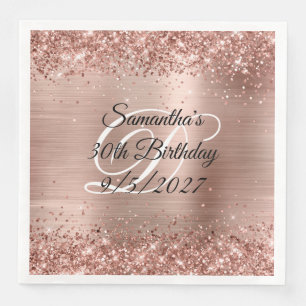 Serviette En Papier Faux Rose Gold Parties scintillant et Foil 30e ann