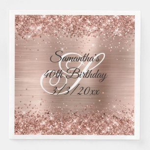 Serviette En Papier Faux Rose Gold Parties scintillant et Foil 40e ann