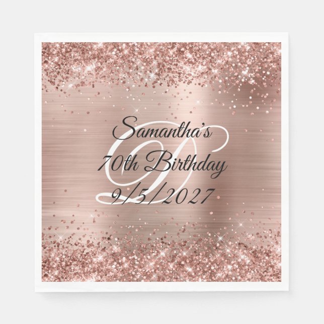 Serviette En Papier Faux Rose Gold Parties scintillant et Foil 70e ann (Devant)