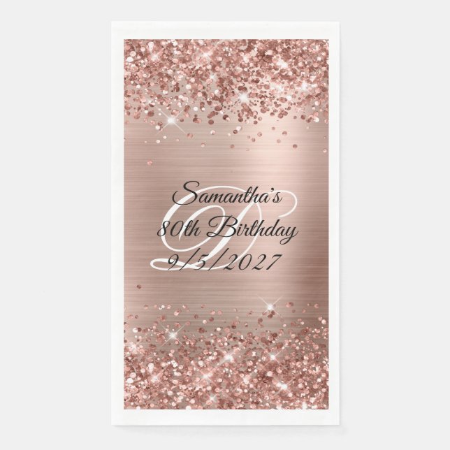 Serviette En Papier Faux Rose Gold Parties scintillant et Foil 80e ann (Devant)