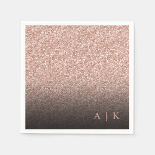 Serviette En Papier Faux Rose Parties scintillant or noir Monogramme M