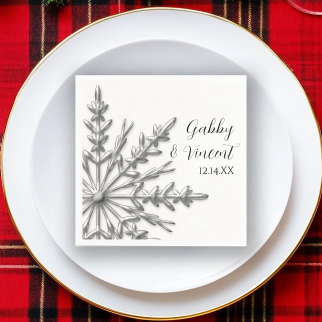 Serviette En Papier Faux Silver Snowflakes Mariage d'hiver (Créateur téléchargé)