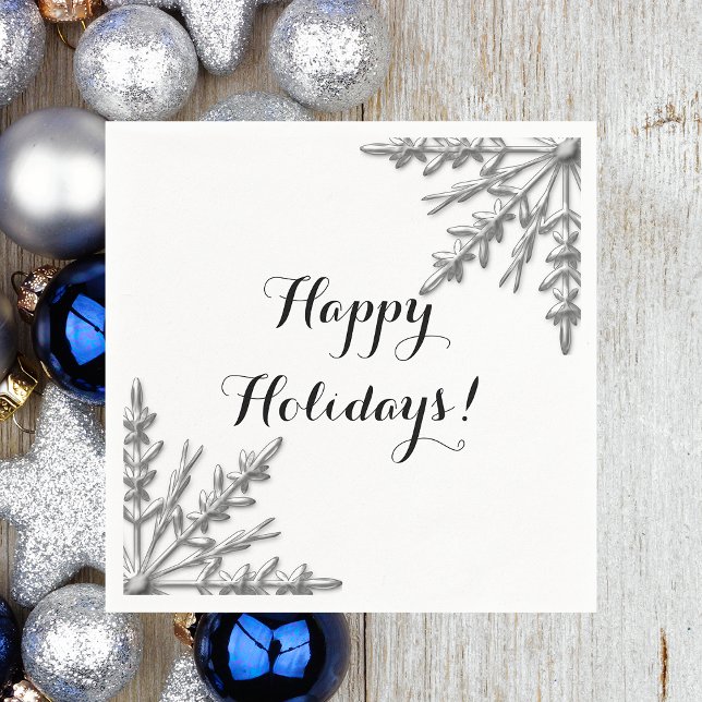 Serviette En Papier Faux Silver Winter Snowflake Joyeux vacances (Créateur téléchargé)