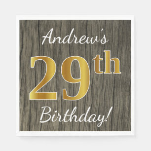 Serviette En Papier Faux Wood, Faux Gold 29e anniversaire + Nom person