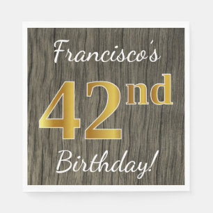 Serviette En Papier Faux Wood, Faux Gold 42e anniversaire + Nom person
