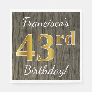 Serviette En Papier Faux Wood, Faux Gold 43e anniversaire + Nom person