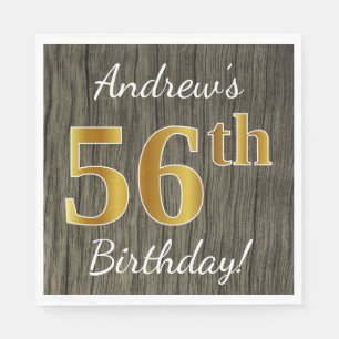 Serviette En Papier Faux Wood, Faux Gold 56e anniversaire + Nom person