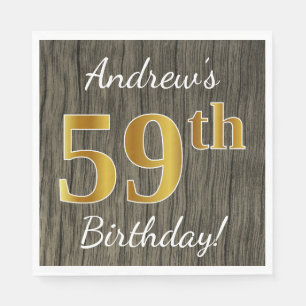 Serviette En Papier Faux Wood, Faux Gold 59e anniversaire + Nom person