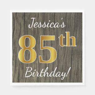 Serviette En Papier Faux Wood, Faux Gold 85e anniversaire + Nom person