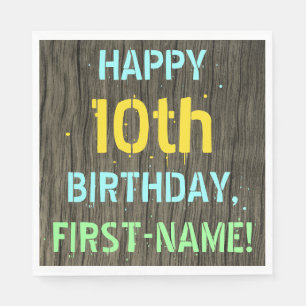 Serviette En Papier Faux Wood, Peint Texte Look, 10e anniversaire + No