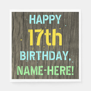 Serviette En Papier Faux Wood, Peint Texte Look, 17e anniversaire + No